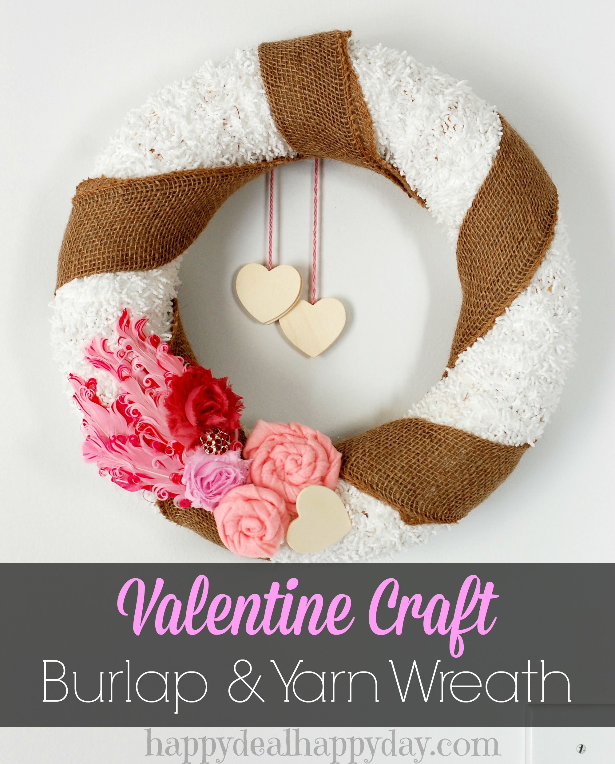 Valentine Wreath & Valentine Craft | Valentine Yarn and Burlap Wreath. So cute! I put it up right after I took down the Christmas wreath in my dining room.