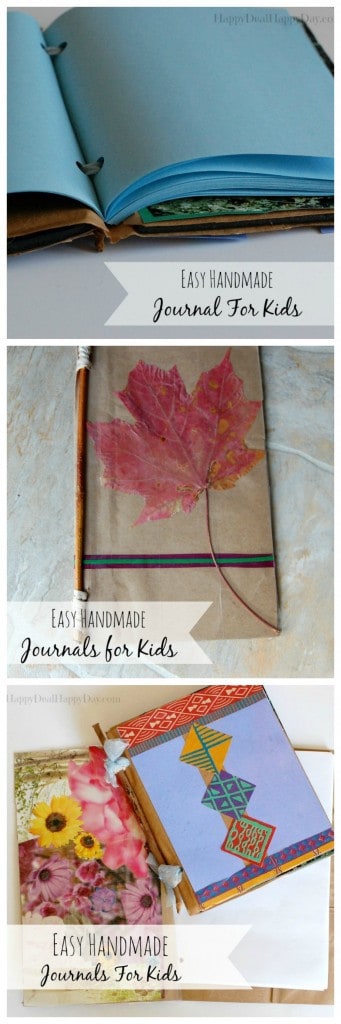 Easy Handmade Journals For Kids - you just need computer paper, a paper bag, rubber bands and a stick! Super great for kids creative writing or nature collecting journals! happydealhappyday.com