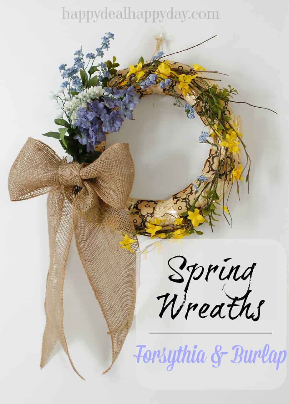 spring wreaths burlap and forsythia