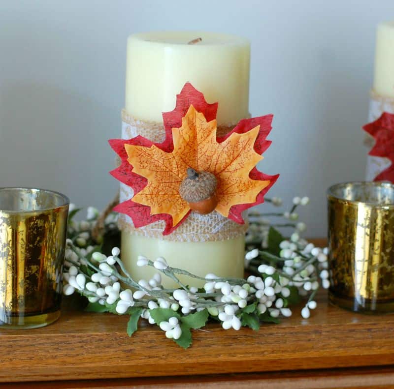 Easy Fall Decorations: Candle with Burlap and Leaves