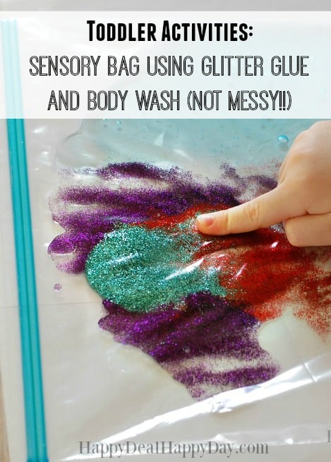 Toddler Activities: Sensory Bag Using Glitter Glue and Body Wash (NOT Messy!!)
