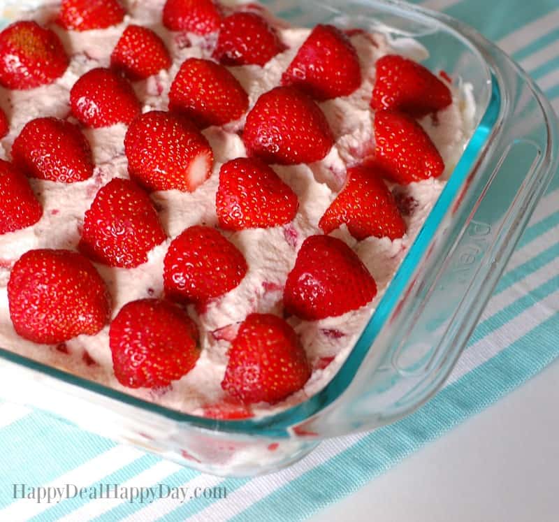 strawberry icebox cake half strawberries on top