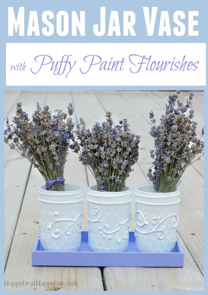 Mason Jar Vase With Puffy Paint Flourishes - it's amazing what you can do with a mason jar and some puffy paint!