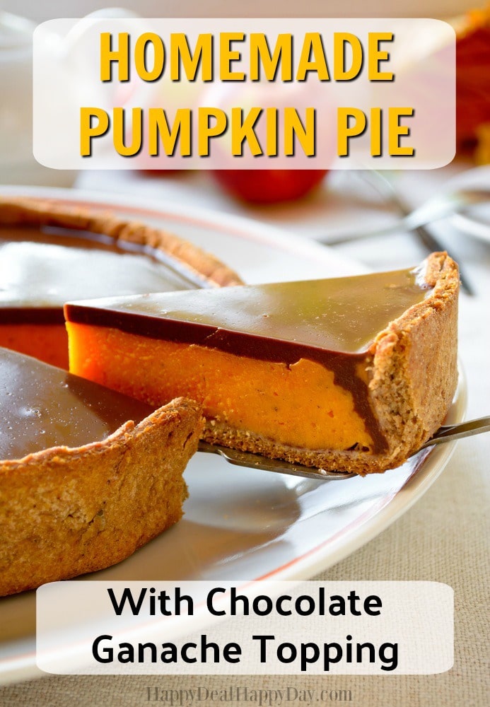 Homemade Pumpkin Pie with Chocolate Ganache Topping Recipe - the best combo is pumpkin with chocolate ganache!! Great way to spruce up the traditional pumpkin pie this thanksgiving! #pumpkin #pumpkinrecipes #chocolaterecipes #thanksgivingrecipe
