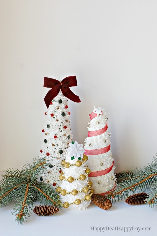 Christmas Cone Tree Decorating Idea With Fizzle Yarn - Happy Deal