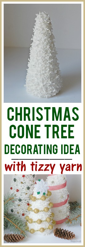 Christmas Cone Tree Decorating Idea With Tizzy Yarn