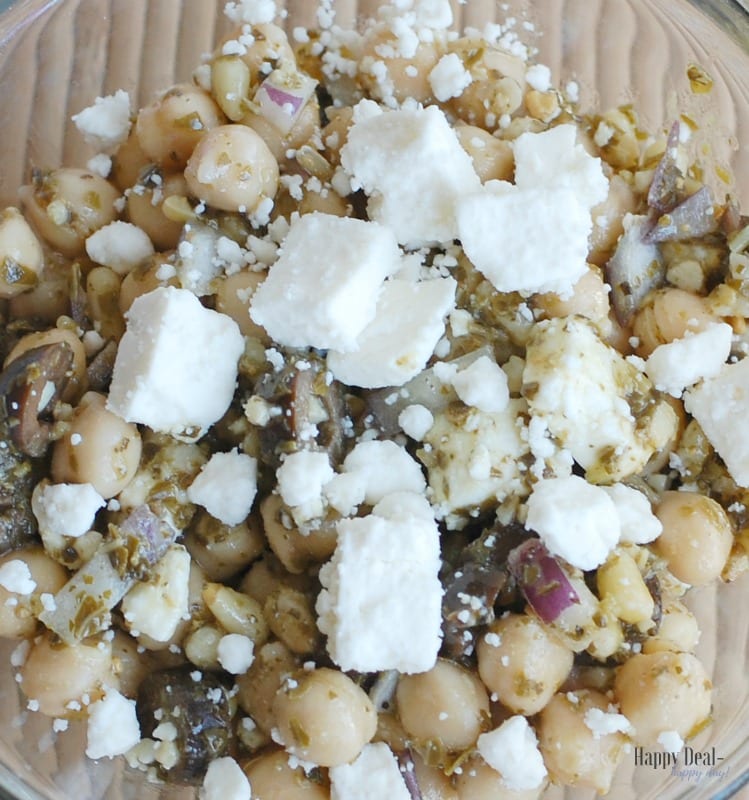 Healthy Chickpea Pesto Salad with Pine Nuts