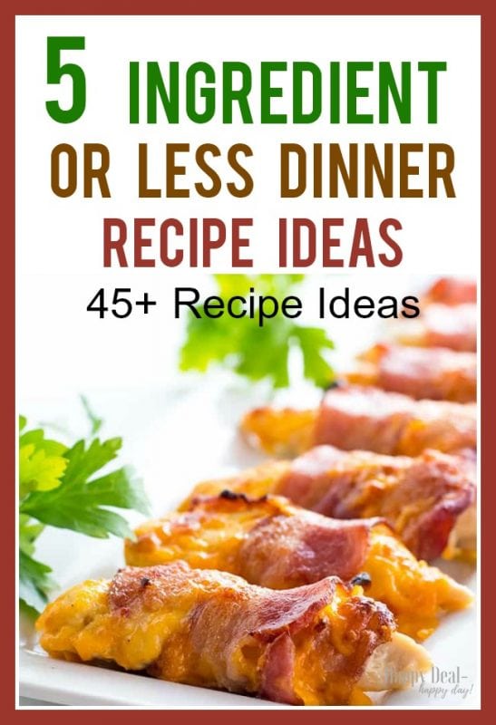 5 Ingredient or less dinner recipe ideas - this comes with a free printable recipe card so you can write these down quickly! #easydinner #dinnerrecipes #easyrecipes