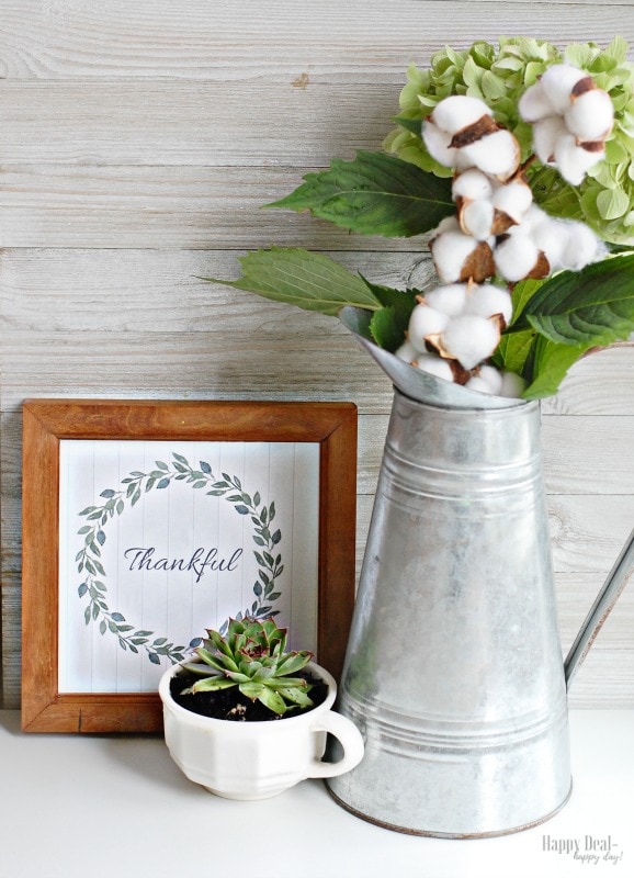 thankful fall printable wall art with succulents and cotton
