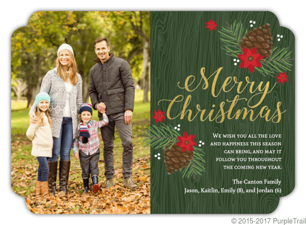 Rustic Pine Cone And Poinsettia Arrangement Christmas Photo Card 5350 1 Large Elegant
