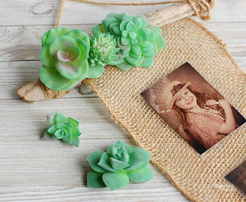 DIY Photo Print Wall Hanging with Faux Succulents and Burlap