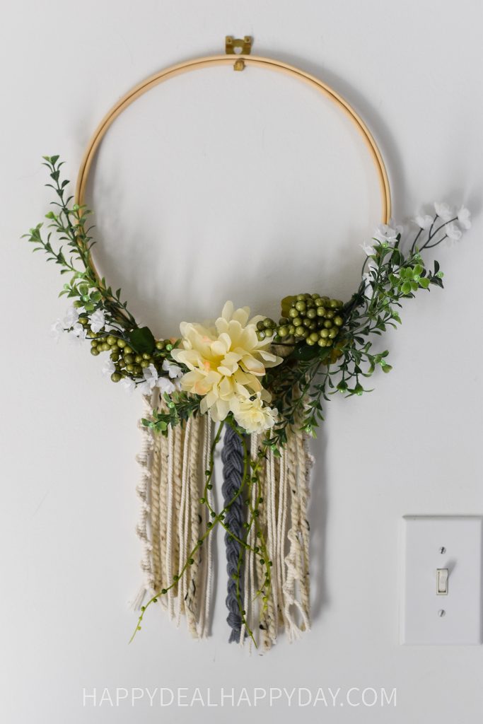 boho decor hoop wreath with macrame and yarn