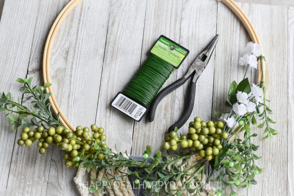 greenery on a hoop wreath