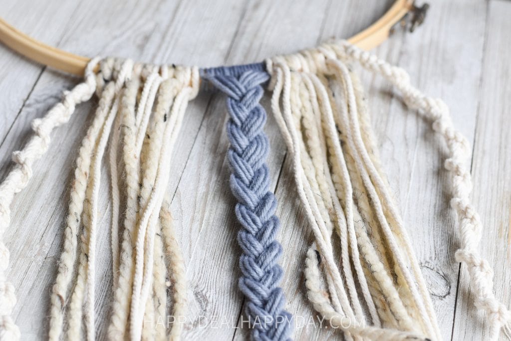 yarn braid on a boho hoop wreath