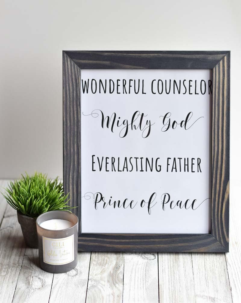 "Wonderful Counselor, Mighty God, Everlasting Father, Prince of Peace" printable wall art