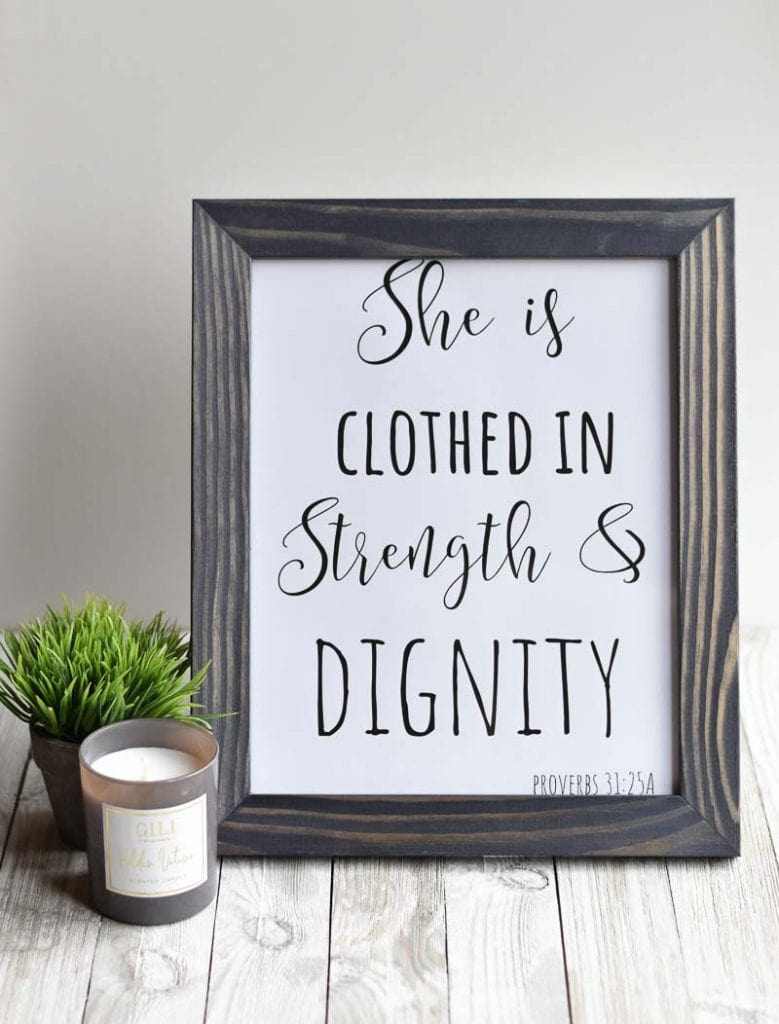 "She Is Clothed in Strength & Dignity" printable wall art