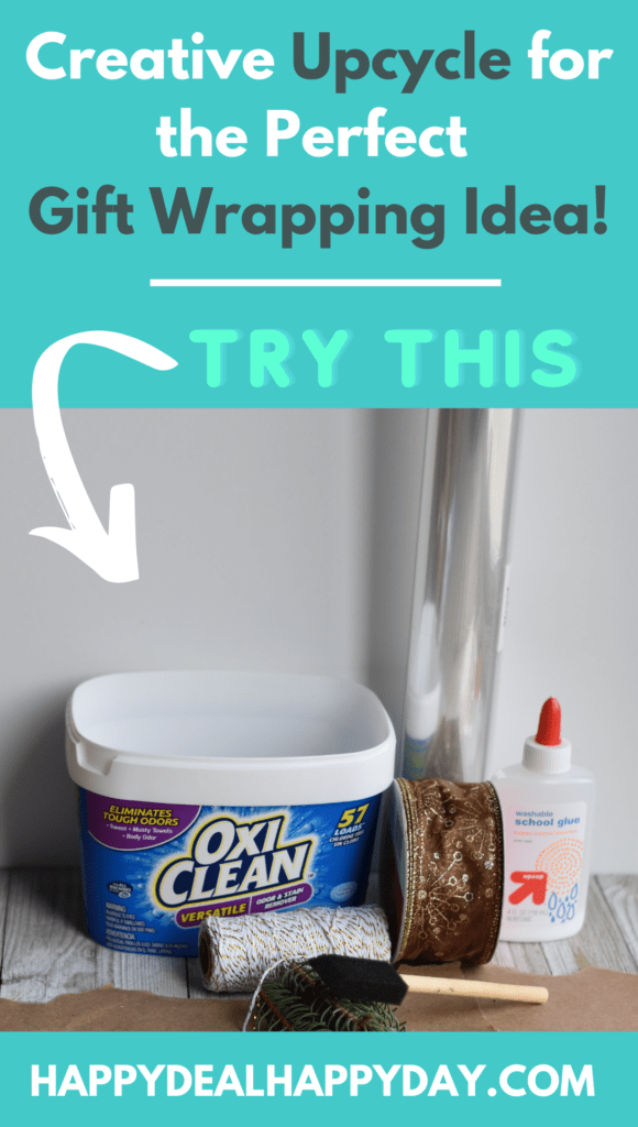 upcycle an oxiclean tub into Christmas Gift wrapping