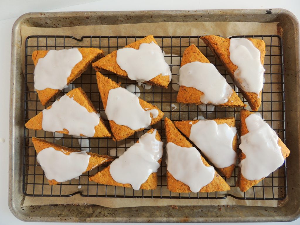 pumpkin scones with white glaze